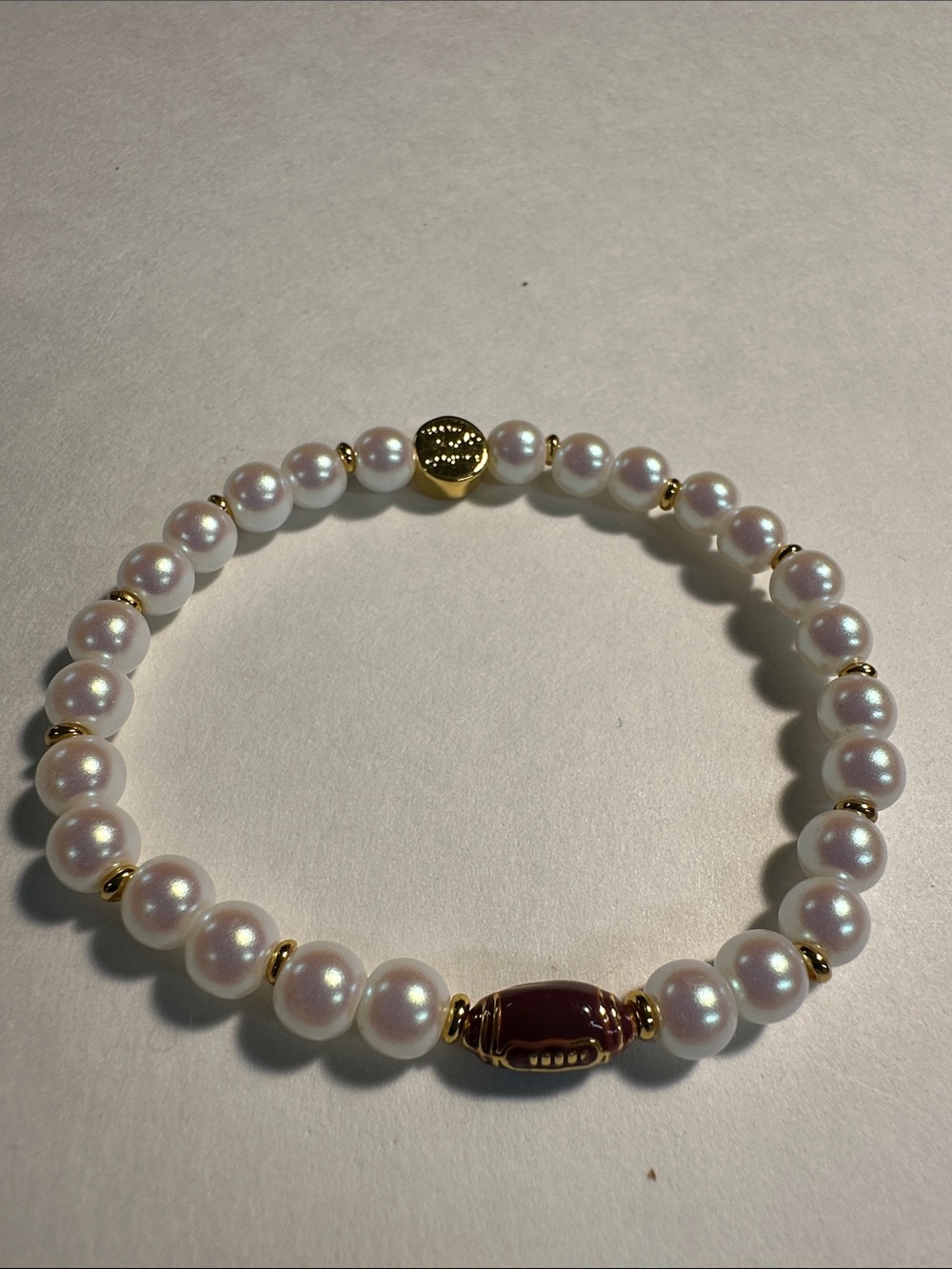Little Words Project Football Pearl Base Bracelet with Gold Accents Size Small